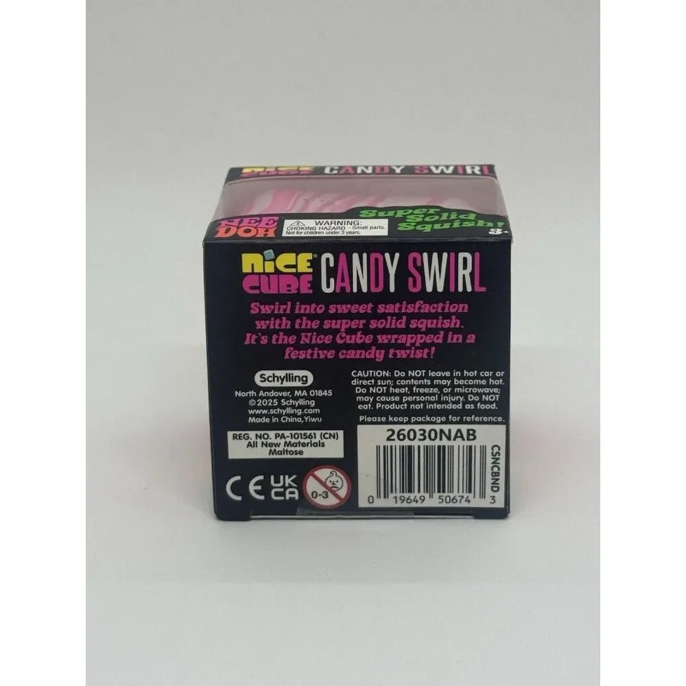 Nee Doh Nice Cube Candy Swirl Super Solid Squish Squeeze Toy Pink Clear
